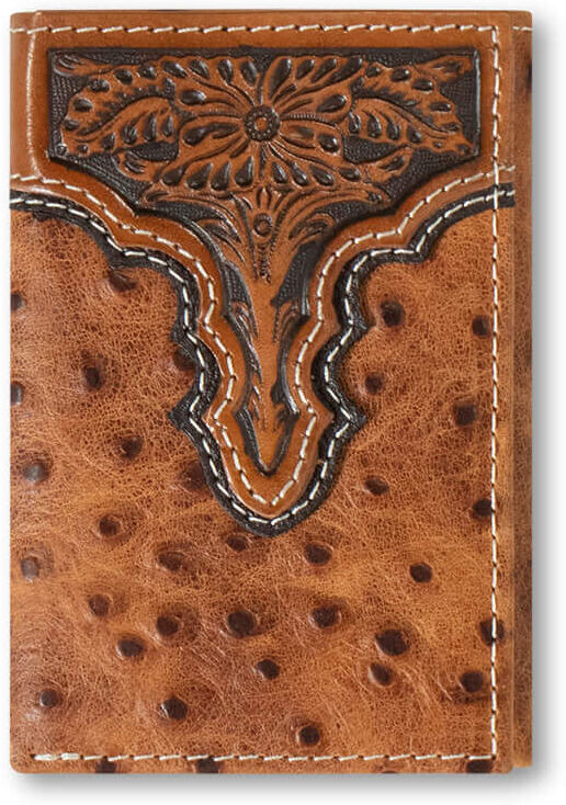 Men's Ostrich Trifold Wallet in Brown Leather by Ariat