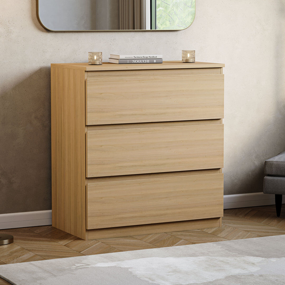 17 Stories Cunha 70 cm W Chest of 3 Drawers Pine 74cm H X 70cm W X 40cm D