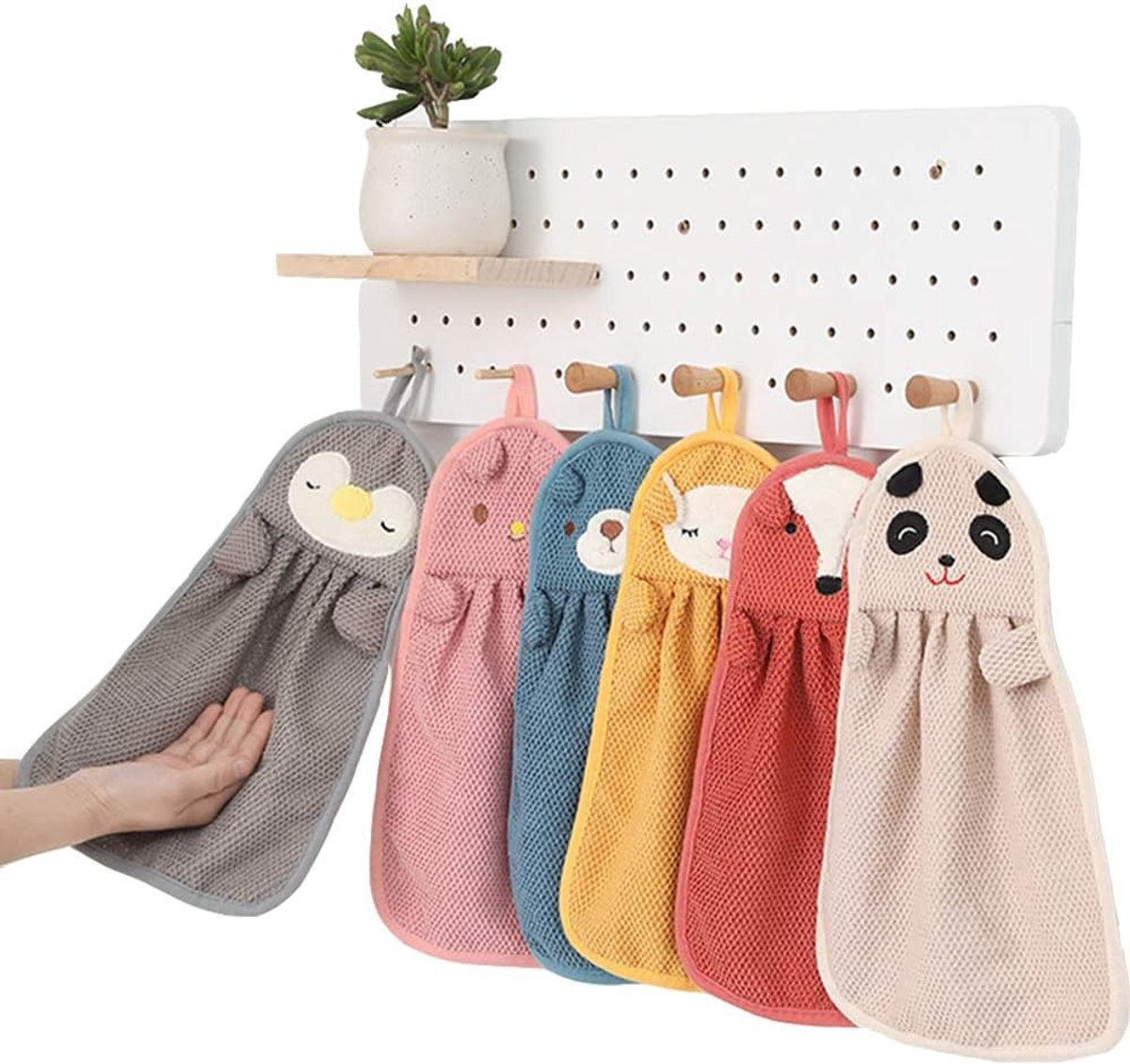 SnelShoppen Set van 6 Absorberende Kinderhanddoeken met Dierenprint voor Keuken en Badkamer