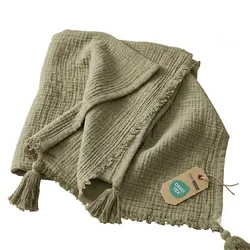 WOHNDECKE Musselin salbei mit Quasten