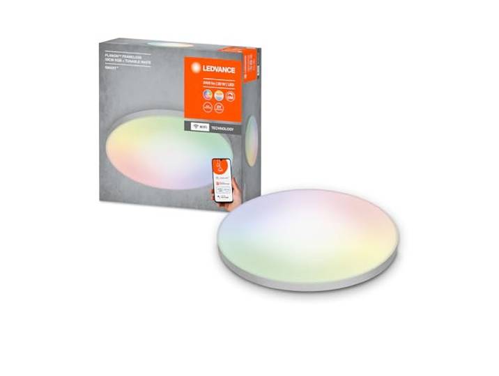 LEDVANCE Smarte LED Deckenleuchte, Panel für Innen mit WiFi Technologie, Lichtfarbe änderbar (3000K-6500K), RGB-Farben änderbar, 300mm Durchmesser, Kompatibel mit Google und Alexa Voice Control