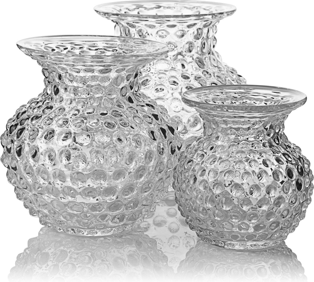 Set van 3 handgemaakte kristallen vazen Lobelia