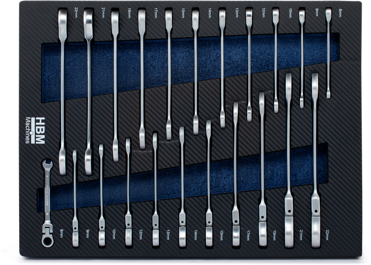 HBM inserto con set di chiavi combinate a cricchetto, metrico, 22 pezzi