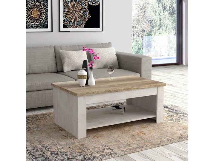 FORTE Duro Couchtisch, Holzwerkstoff, Pnie Weiß /Antikeiche, 110 x 44,4 (max 66,