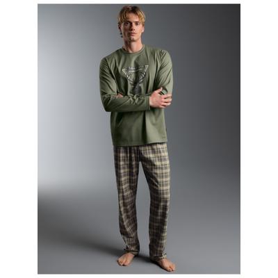 Schlafanzug TRIGEMA "TRIGEMA Pyjama mit Hischmuster", Herren, Gr. XL, Single Jersey, grün (salbei), Single Jersey, 100% Baumwolle, Homewear-Sets Schlafanzug