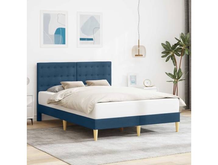 RJPLMFV Bettgestell, Stoff, Blau, 160 x 200 cm, mit Kopfteil Abgerundete Füße, inklusive Latten, schmutzabweisender Stoff, modernes urbanes Design