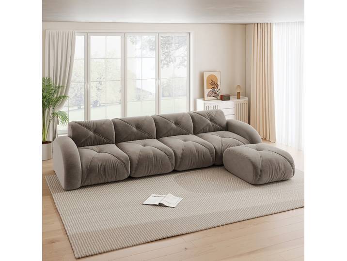 Floragrace Canapé Modulaire D Angle\, 4 Places\, Chenille Taupe\, Sans Montage\, Assise En Mousse 32d\, 4 Colis