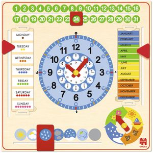 Goula Lernspielzeug 1110100765, Kalenderuhr Großformat, ab 3 Jahre, Uhrzeit & Kalender lernen