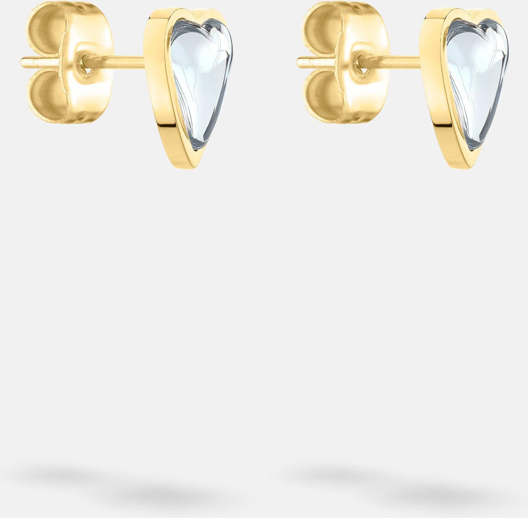 Paar Ohrstecker LIEBESKIND BERLIN "Schmuck Geschenk Edelstahl Ohrringe Glass Heart", silber (gelbgoldfarben, transparent, transparent), Ohrringe, Damen, Edelstahl, Paar Ohrstecker, mit Glasstein