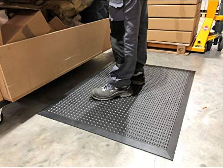 Bubble Rub Profi Anti-Ermüdungsmatte 100% Naturkautschuk ergonomische Arbeitsplatzmatte mit Anlaufschrägen Halbkugelprofil Noppen 14mm hoch (90cm x 120cm, Schwarz)