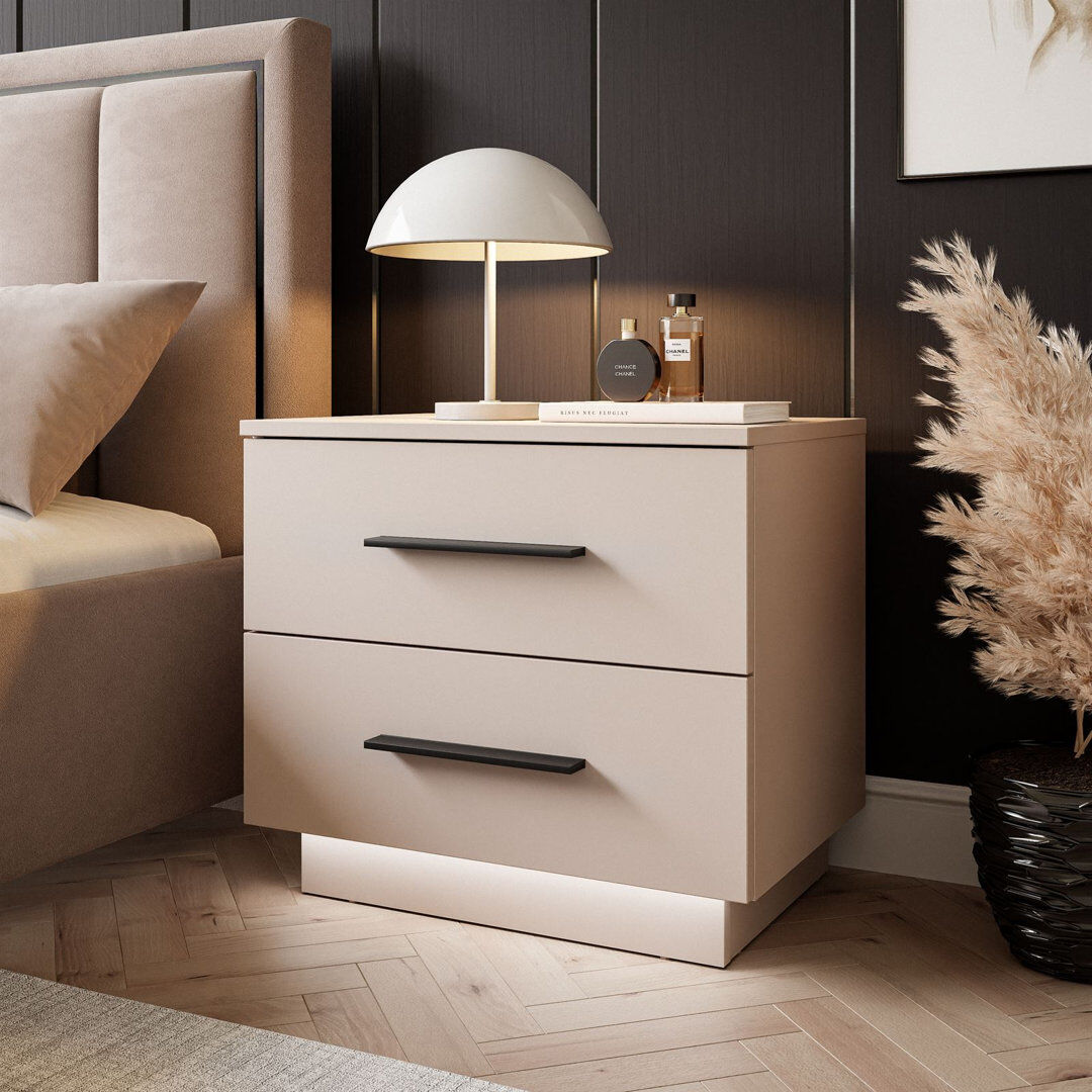 Metro Catrien Bedside Table Cashmere/Black 50cm H X 55cm W X 37cm D