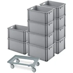 BRB 10 Eurobehälter 600x400x320 mm, grau + GRATIS Schwerlast-Transportroller