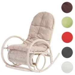 Schaukelstuhl Esmeraldas, Schwingsessel Rattansessel, weiß ~ Auflage creme