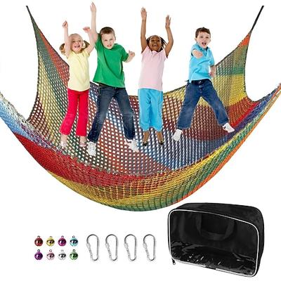 Regenbogen-Kletternetz für Spielplätze, doppellagige Sicherheitsseilbrücke, wetterbeständiges Polyester für Baumhäuser, Outdoor-Abenteuer und Spaß im Garten, Abenteuer-Spielset
