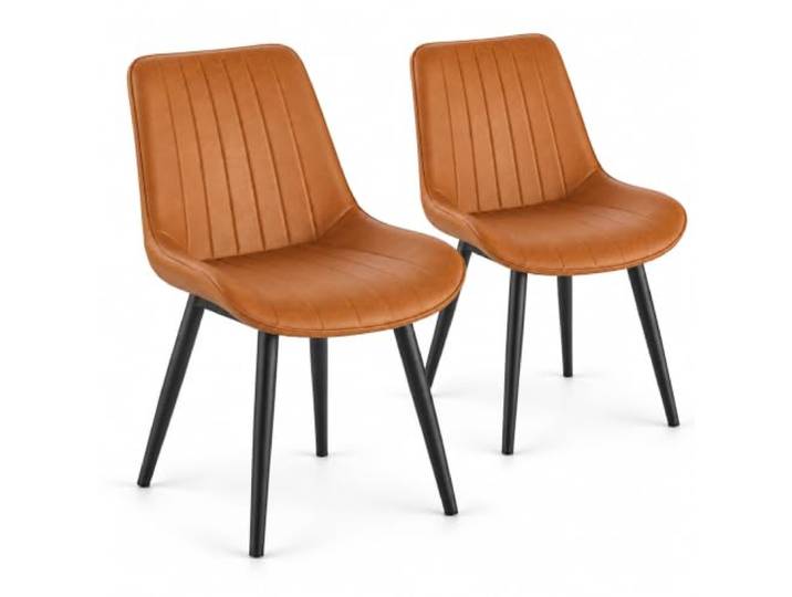 JS Ellie Esszimmerstühle 2er Set Aus Kunstleder Moderne Polsterstühle Mit Ergonomischer Rückenlehne – Für Esszimmer & Büro(Orange – black legs,set of 2)