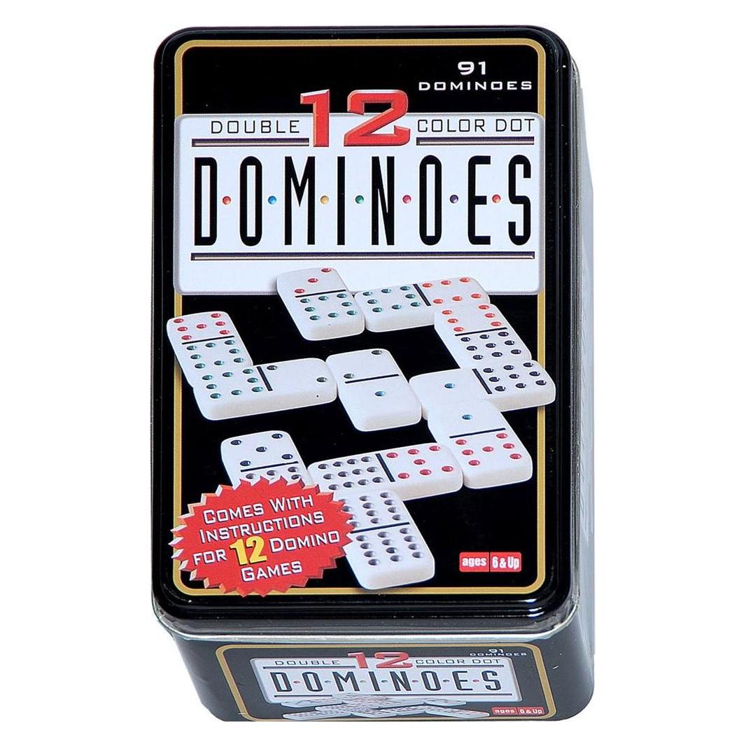 Longfield Doppel-Domino 12 in Metalldose - 91 Steine mit farbigen Augen (2 - 5 Spieler) (ENG-250103)