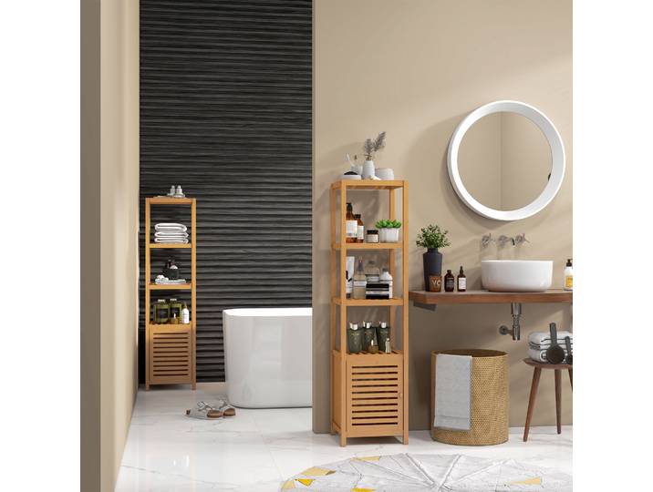 HOMCOM Colonne SDB Bambou 36x33x140cm 4 Étagères Placard