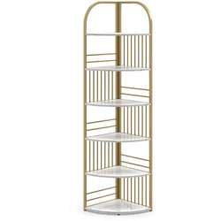 COSTWAY Eck‐Bücherregal 6 Ebenen, stabiler Metallrahmen, offenes Pflanzen‐ & Standregal, 42x42x181,5 cm, Weiß