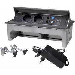 Kopp 939678019 VersaNET, Einbaumodul mit 2 Schutzkontaktsteckdosen, 2 USB-Ports und 2 RJ45-Ports, Farbe: schwarz