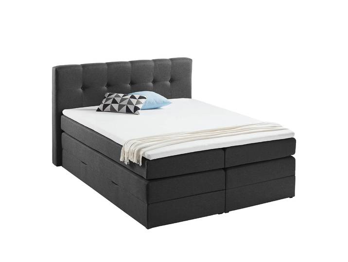 Boxspringbett Royal Night 160 x 200cm Strukturstoff Grau/Schiefergrau 2 Bettkästen
