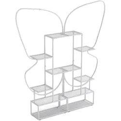 COSTWAY 6-stufiger Pflanzenständer aus Metall, schmetterlingsförmig, Blumenregal mit 4 Haken