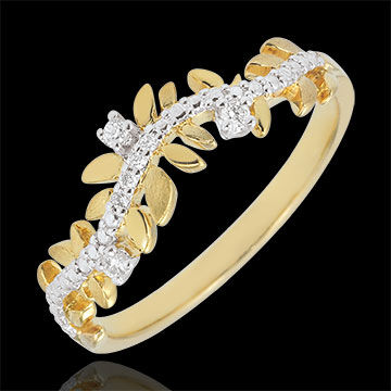 Edenly Ring Verzauberter Garten - KÃ¶nigliches Blattwerk - Diamant und Gelbgold