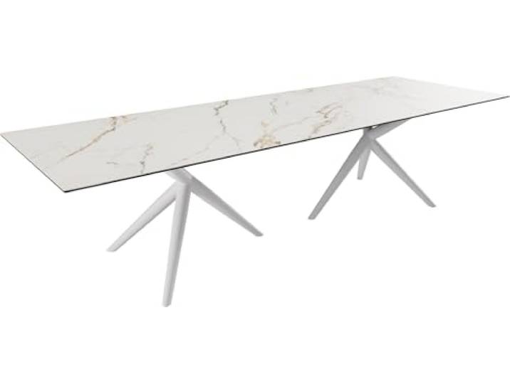 Esszimmertisch Edge Keramik Calacatta Luxe Weiß-Gold-Grau 300x100 Estelar