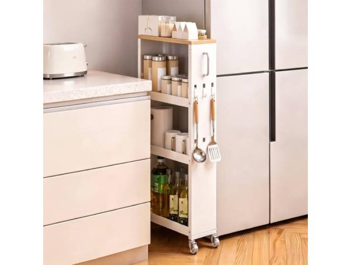 Schmaler Rollwagen für Nischen, mobiles Regal auf Rädern für Küche & Bad Robuster Stahl, platzsparend, leichtgängige Räder, einfache Montage, vielseitig(C,4-Tier 15.7*7.9*39.4in)