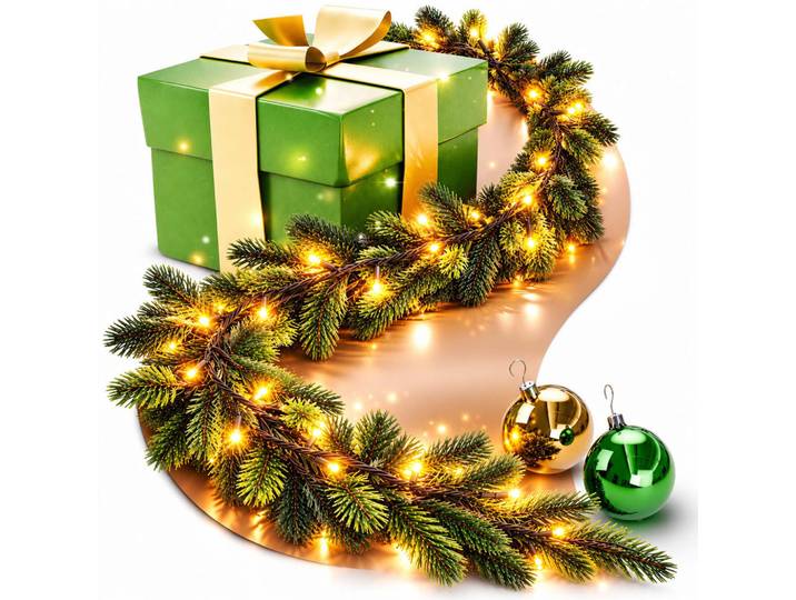 Relaxdays Tannengirlande Grün LED Timer 2 m, Dunkelgrün, Kunststoff, 20 cm, Dekoration, Weihnachtsdekoration, Winterdeko