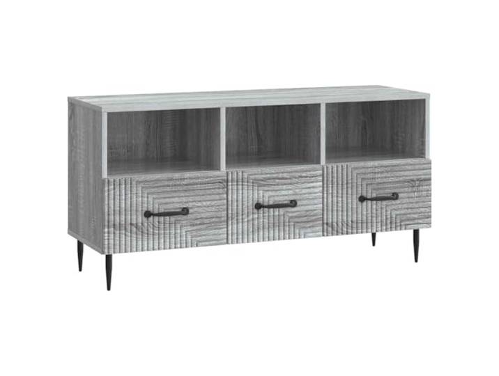 hliofuir TV-Schrank Graues Sonoma 102x34,5x50 cm Lowboard Holzwerkstoff Dreigeteilter Stauraum mit Schubladen und schlanken Metallbeinen für Ordnung im Wohnzimmer und Schlafzimmer.