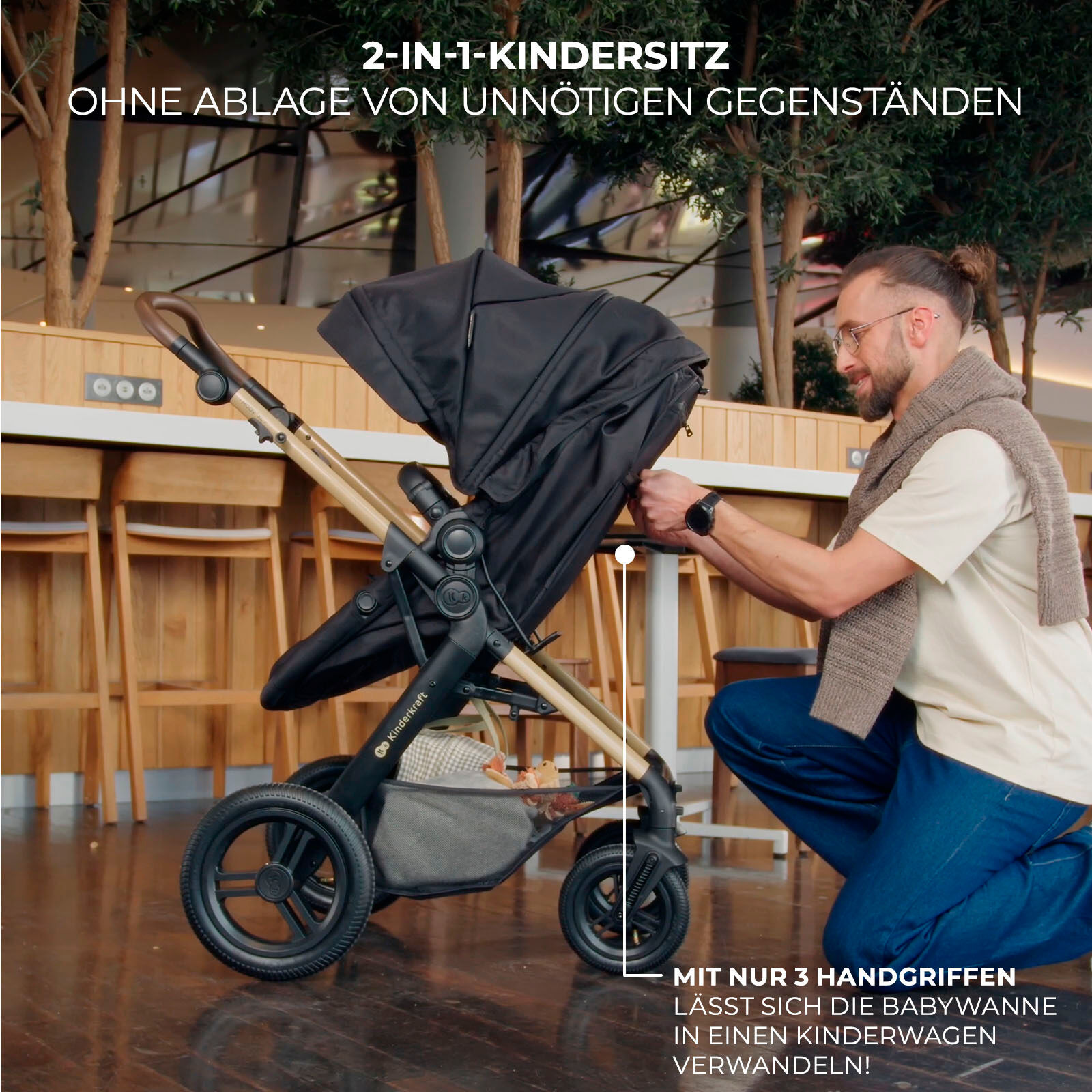 Kombi-Kinderwagen KINDERKRAFT "MOOV 2 XL", Baby, schwarz, Stahl, Kinderwagen Kombi-Kinderwagen, mit Luftreifen