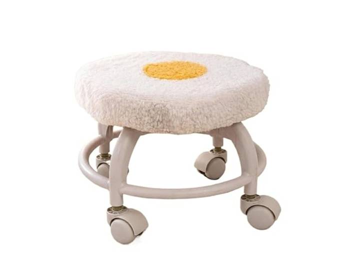 QAUUCP Fußhocker für Wohnzimmer Wolkenhocker Lenkrollen, die kleine Möbel mit weichem, strukturiertem, weißem Metallrahmen rollen