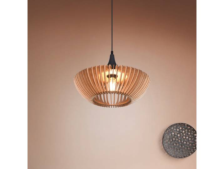 Pendelleuchte Colino Ø 40cm Grau/Beige Material: Metall, Holz teilmassiv Metallart: Eisen Oberfläche Holz: Naturbelassen Oberfläche Metall: