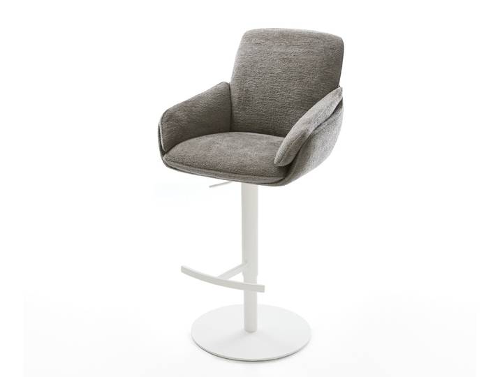 Barstuhl Luan-Flex Bouclé Soft Schlamm Drehfuß höhenverstellbar Metall Weiß, Barstühle