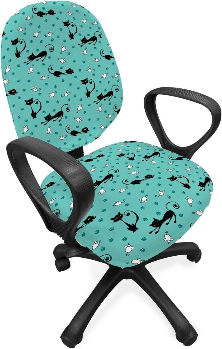 ABAKUHAUS Kat Bureaustoel Sliphoes met Muispootafdrukken, Decoratieve Rekstof Beschermhoes, Seafoam Black White