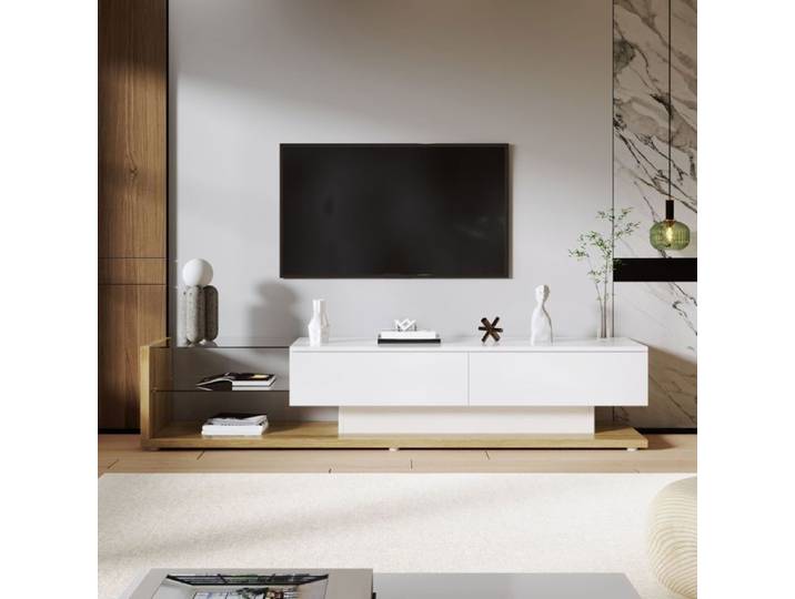 Meuble TV blanc et bois LED 170 cm