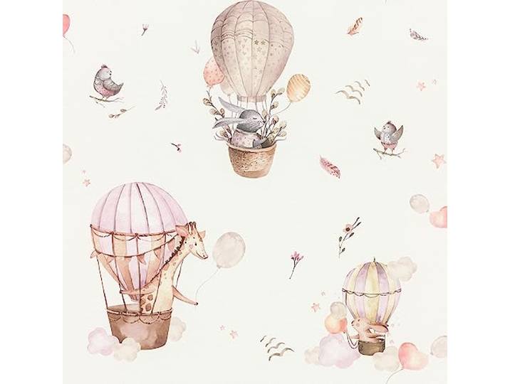 Rasch Kindertapete Heißluftballon Kids World II - Verspielte Vliestapete Wolken in Beige Braun Rosa für ein ruhiges Wohnambiente im Mädchen und Jungen Zimmer - 10,05 m x 0,53 m