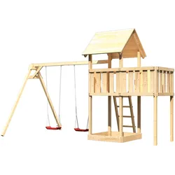 Akubi Kinderspielturm Lotti inkl. Doppelschaukel und Anbauplattform naturbelassen