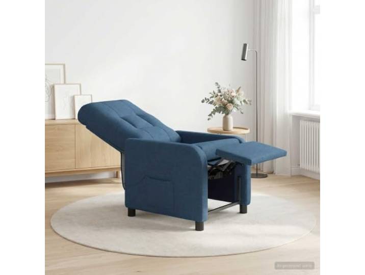Massage Relaxsessel Blau Stoff mit Verstellbarer Rückenlehne Metall- und Holzrahmen,100% Polyesterbezug,Reißverschluss,feuchtes Tuch,115°-160°