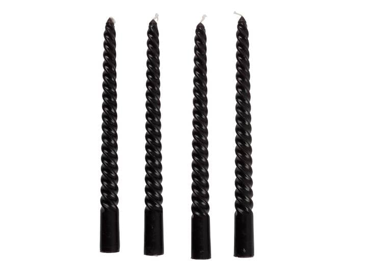 Stabkerze gedreht 25 cm 4er Set schwarz