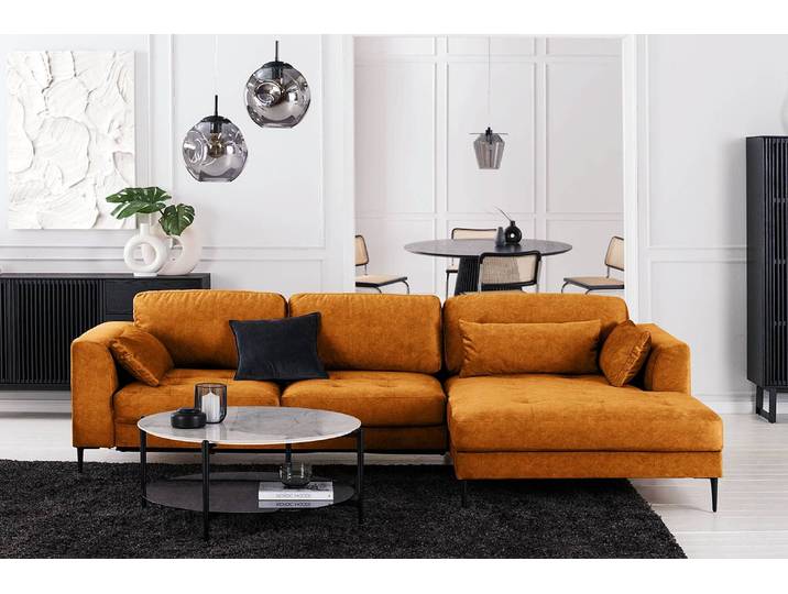 Ecksofa mit Longchair Gelb Microfaser Cori 275 x 70 x 168cm Longchair davorstehend rechts mit Schlaffunktion Skandi