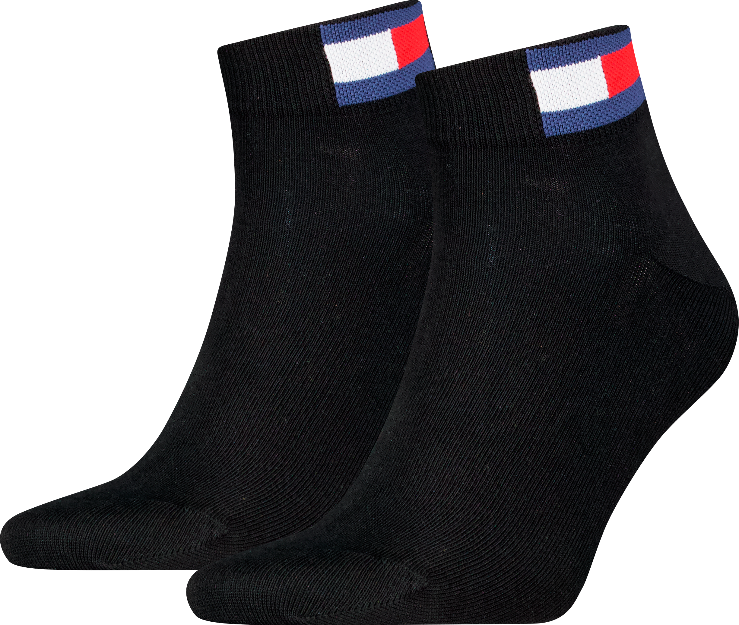 Kurzsocken TOMMY HILFIGER "TH UNI TJ QUARTER 2P FLAG", Herren, Gr. 43-46, Sockengrösse, schwarz, Baumwollmischung, Socken Kurzsocken, Verstärkte Ferse und Spitze für zusätzliche Strapazierfähigkeit schwarz 43-46, Sockengrösse