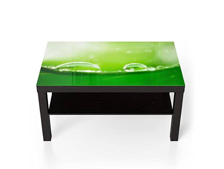 DEQORI Glastisch schwarz groß 90x50 cm Motiv Tautropfen auf Blatt ausgefallener Beistelltisch aus Glas Hochglanz Couchtisch fürs Wohnzimmer moderner Couch Tisch mit Design