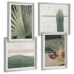 BILDER SET 4er Set - 50x50 cm & 40x60 cm Silberner Rahmen - Zubehör für tropische Pflanzen