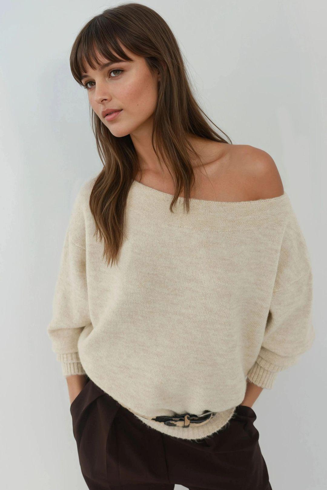 Zachte Textuur Off Shoulder Gebreide Trui
