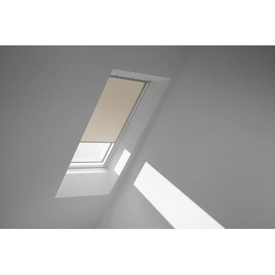 Verdunklungsrollo VELUX "DKL 1085S", beige (hellbeige, alufarben), M04, stufenlos positionierbar, Polyester, Rollos, Verdunklungsrollo, Stoff hellbeige mit weißen Führungsschienen & Griffleiste