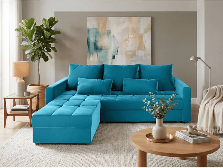 Angebot Blaue ausziehbare Ecksofa ZENOVA 220x140 cm, beidseitig II. Wahl