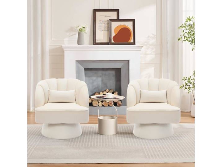 Fauteuil pivotant velours - LUNSY - Pivotant 360° - Velours doux - Rembourrage mousse haute densité
