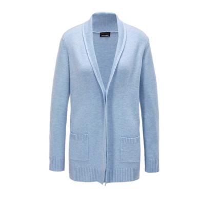 Strickjacke GOLDNER "Langarm Cardigan aus Merino", Damen, Gr. 38, blau (hellblau, melange), Obermaterial: 100% Schurwolle WV., figurumspielend, Rippe, Strickjacken Strickjacke, Schalkragen