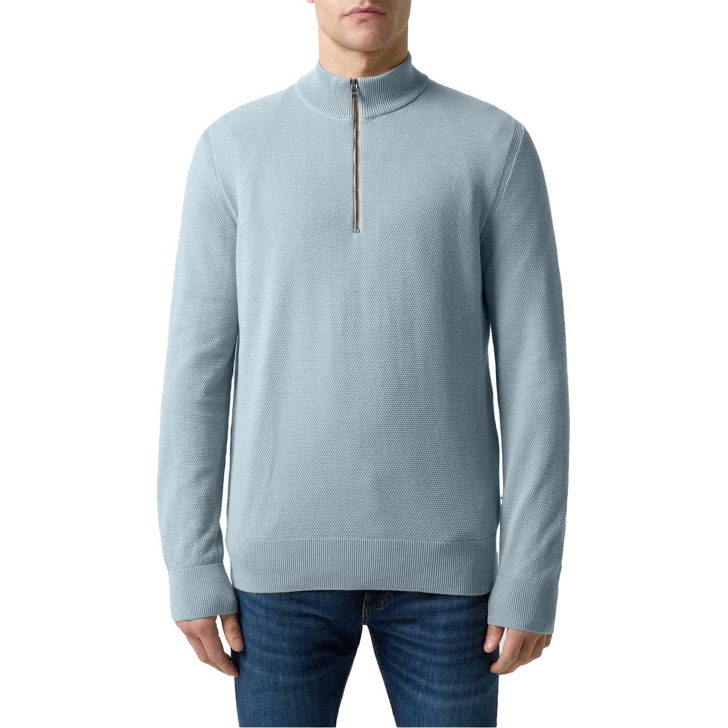 Boss Heren Ebrando-P gebreide trui met halve rits (Pastelblauw)